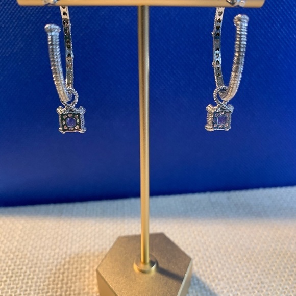 Judith Ripka Sterling interchangeable hoop earrings in Pink Crystal - Picture 4 of 11